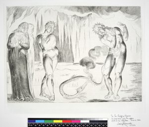 The Circle of the Thieves: Buoso Donati Attacked by the Serpent, Inferno, Canto XXV, illustration to the 